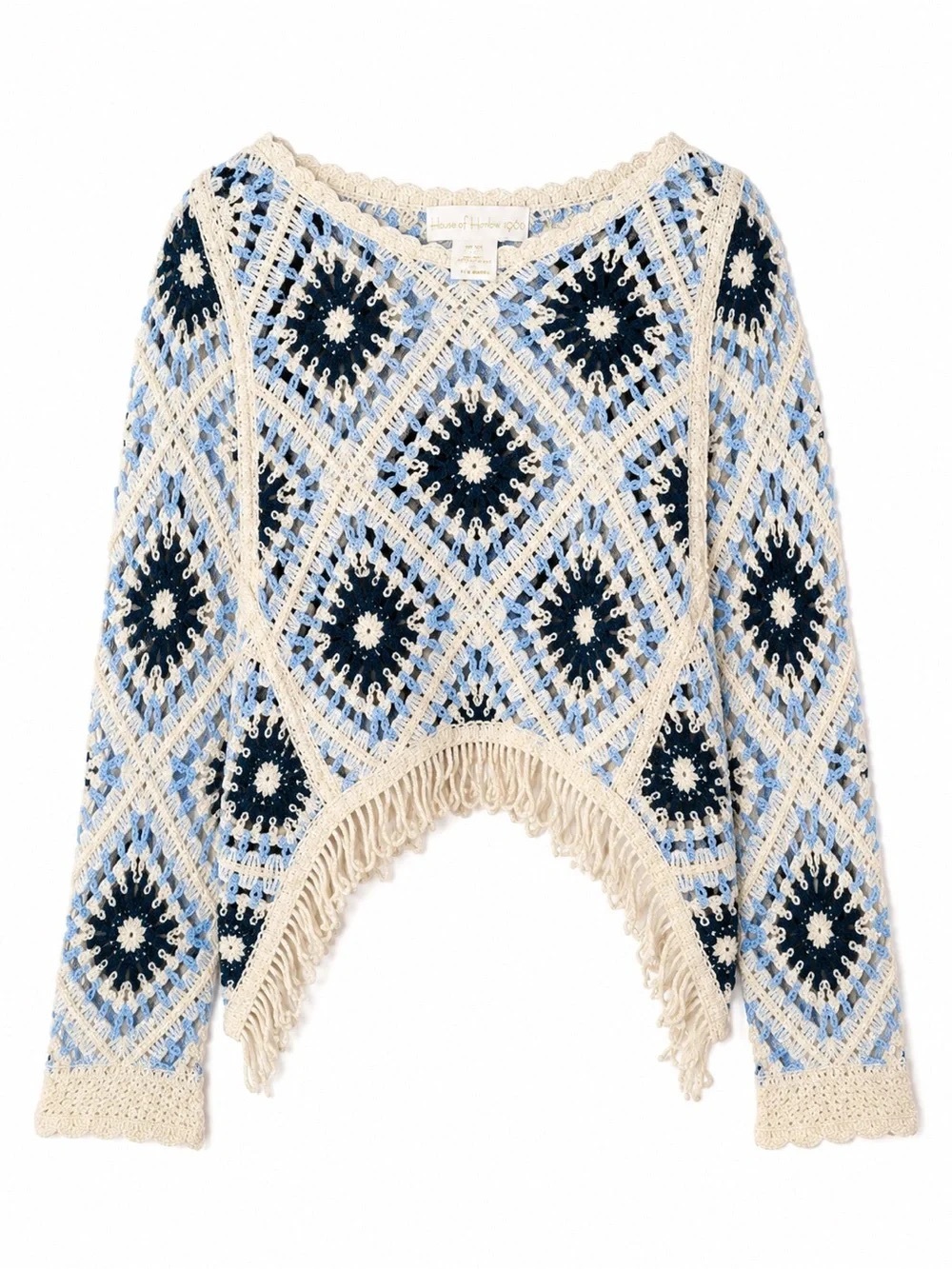 House of Harlow 1960 Crochet Fringe Diamond Sweater